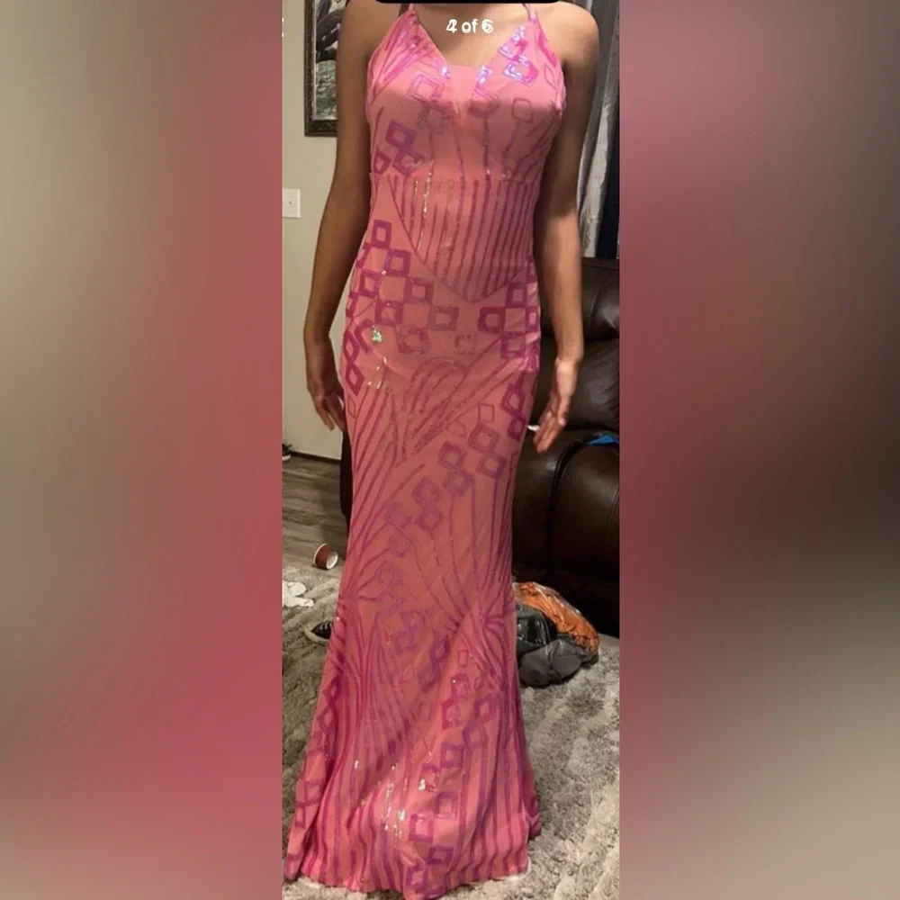 Pink Prom Geometric Patterned Dress - Picture 2 of 2